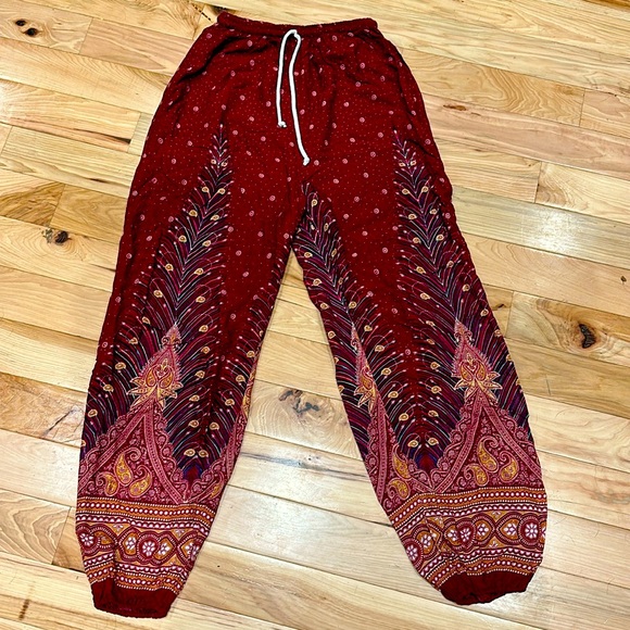 Authentic Thai pants Malisun women boho drawstring comfy pants cinched ankle - Picture 1 of 8